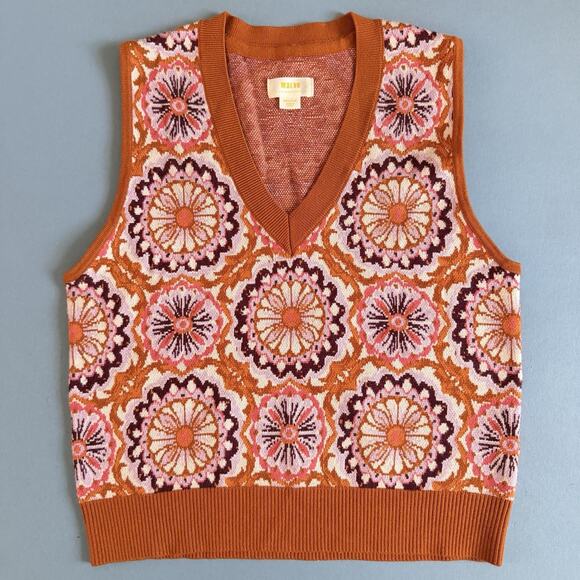 Anthropologie Maeve Vera Honey Brown Combo Jacquard Sweater Vest - Picture 4 of 8